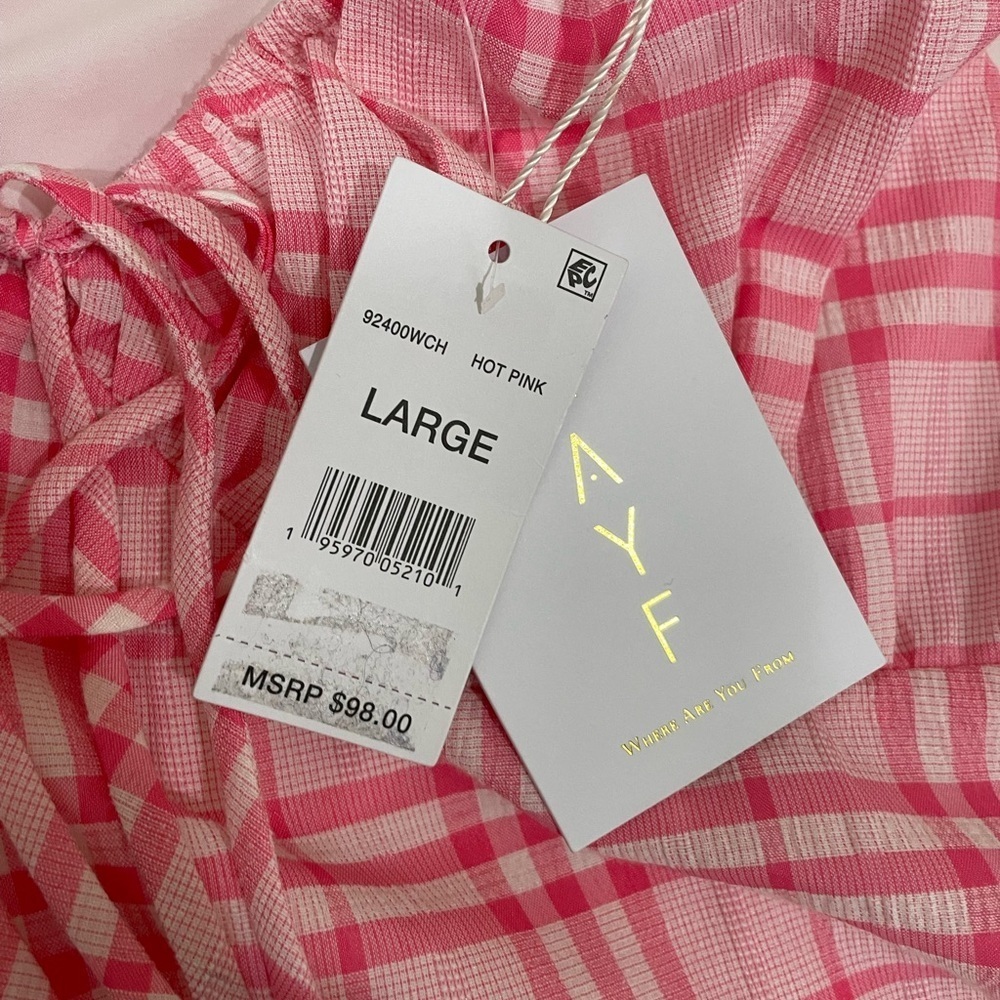 NWT WAYF Pink Plaid Mini Sundress Ruffle Sleeves Size Large - Picture 11 of 11
